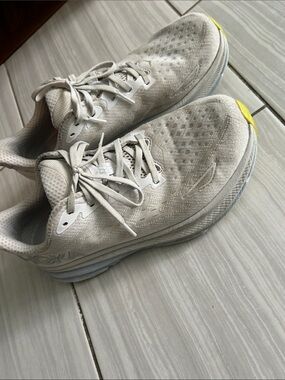 Hoka Clifton 10 light gray/light teal Mesh Lace-Up Sneakers